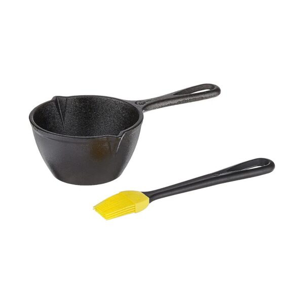 Stick Cast Iron Melting Pot with Silicone Brush for Sauce Preparation and Food Mixing