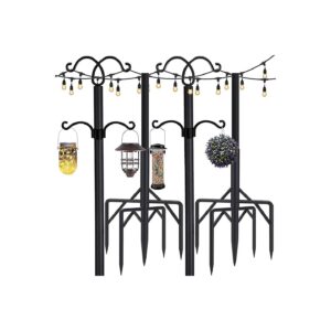 String Light Pole Kit, 2-Pack Adjustable Height Metal Stand Poles with Hooks