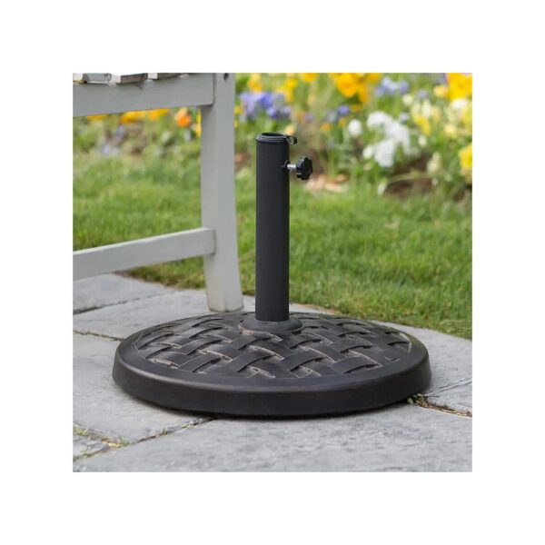 Strong and Sturdy Bronze-Colored Polyresin Umbrella Stand with Metal Weave Pattern