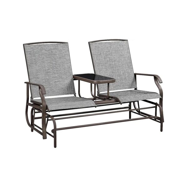 Sturdy 2-Seat Outdoor Glider with Center Table and Breathable Mesh for Large Patio Spaces