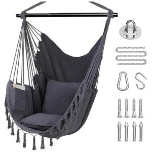 Sturdy Hammock Chair Swing with Hanging Hardware and Two Seat Cushions for Weight 330 Lbs