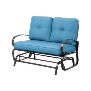 Sturdy Outdoor Patio Glider Chair Set with Ergonomic Armrest and Cushions Blue