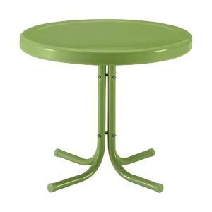 Sturdy Steel Oasis Green Outdoor End Table with Glass Top