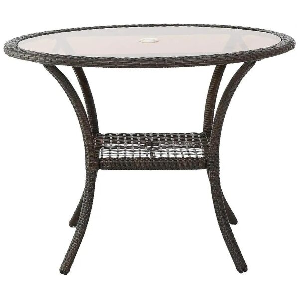 Sturdy Wicker Frame Glass Top Dining Table in Multicolor Brown