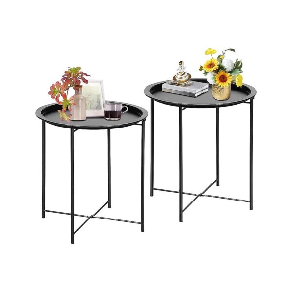 Sturdy and Durable Round Metal Side Table with Folding Legs for Multi-Functional Use