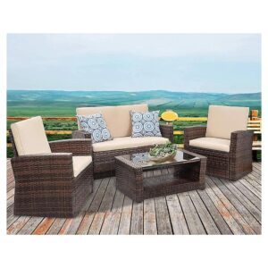 Sturdy and Lightweight 4-Piece Patio Conversation Set with Brown and Tan Color Scheme