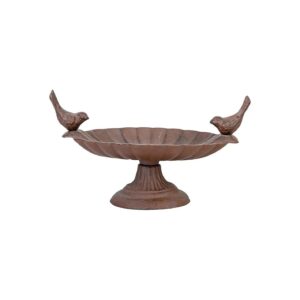 Style Cast Iron Birdbath with Pedestal Mount and Beautiful Flower Pattern