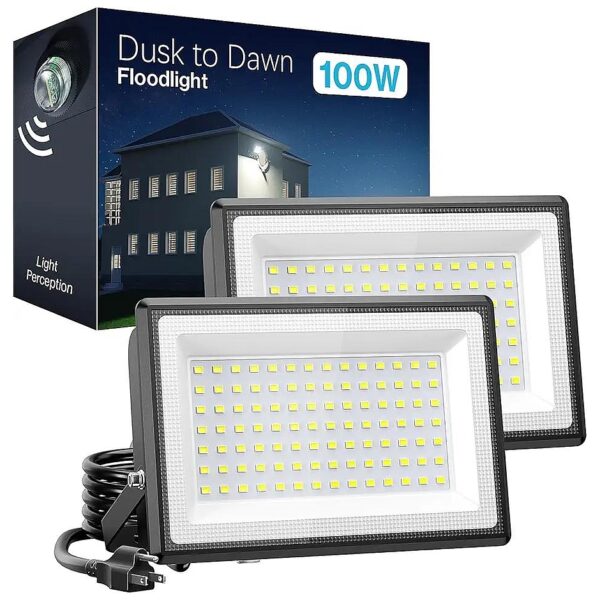 Super Bright 100W Outdoor Flood Lights with Plug, Warm White, Advanced Heat Dissipation