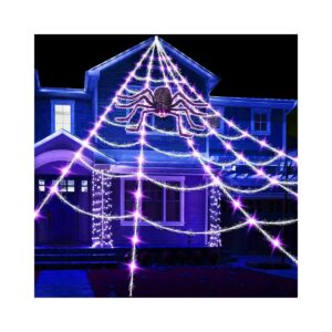 Super-Realistic Giant Cobweb with Spider LED Lights for Halloween Decorations