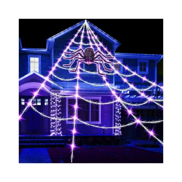 Super-Realistic Giant Cobweb with Spider LED Lights for Halloween Decorations