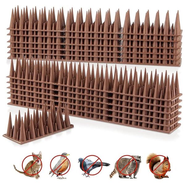 Surface Bird Spikes, 22 Pieces, For Railings Fences Roofs, No Electric, Brown, Plastic