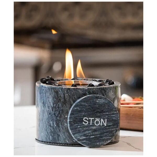 Tabletop Fire Pit Bowl in Black Marble with S'Mores Maker and Real Flame