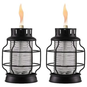 Tabletop Torch Lantern with Black Metal Accents and Classic Style