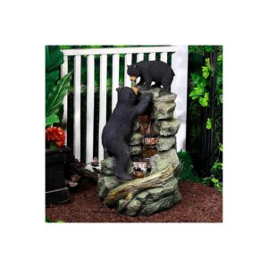 Tall Indoor Outdoor Waterfall Fountain with 2 Climbing Bears and LED Lights