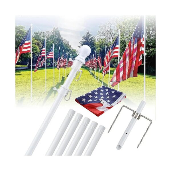 Tangle Free, Windproof, and Rustproof Ground Flag Holder with 5 FT Flag Pole, Includes