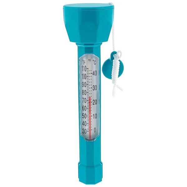 Teal Blue Pool Float Thermometer with Large Temperature Display and String