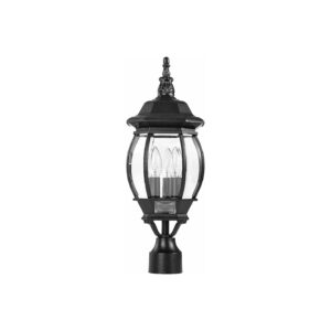 Textured Black 3-Light Outdoor Post Lantern with Clear Glass and Aluminum Frame