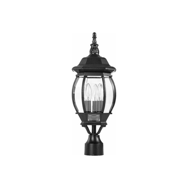 Textured Black 3-Light Outdoor Post Lantern with Clear Glass and Aluminum Frame