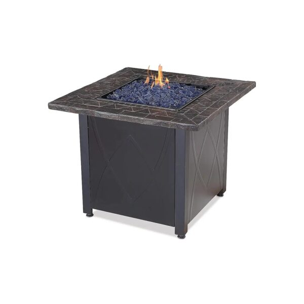 Thirty-Inch Square Propane Gas Patio Fire Table with Blue Fire Glass and Protective Cover