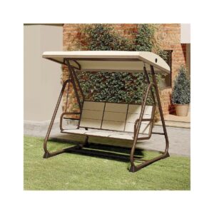 Three-Person Outdoor Patio Swing Chair with Adjustable Canopy and Breathable Seats