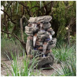 Tiered Waterfall Fountain with LED Lighting and Natural Stone Effect