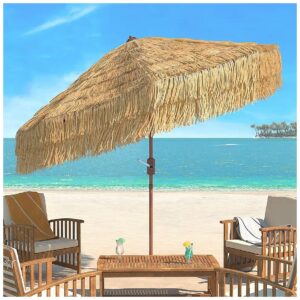 Tiki Tan Patio Umbrella with Auto Tilt and UV Protection for Outdoor Dining