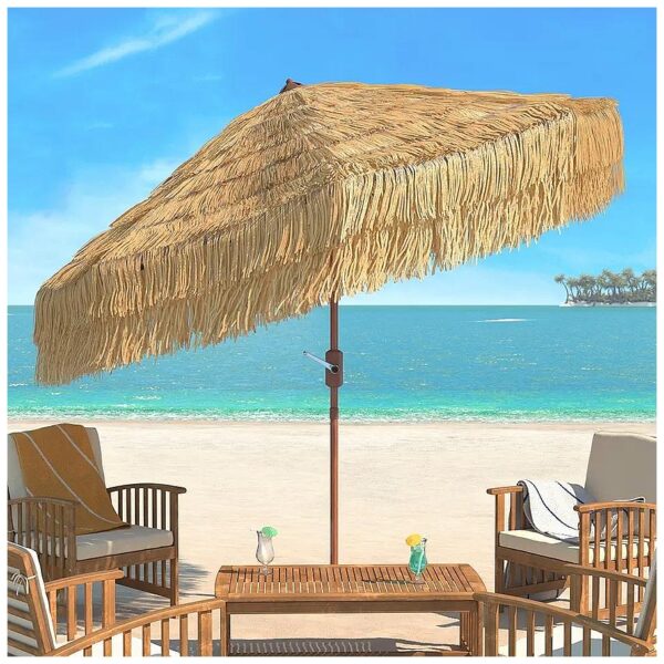 Tiki Tan Patio Umbrella with Auto Tilt and UV Protection for Outdoor Dining