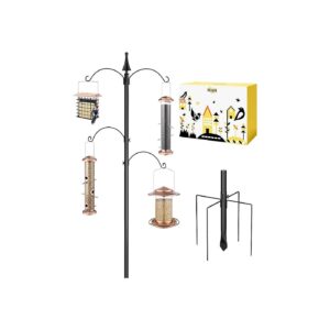 Tool-Required Metal Bird Feeder Pole with Double Hooks and