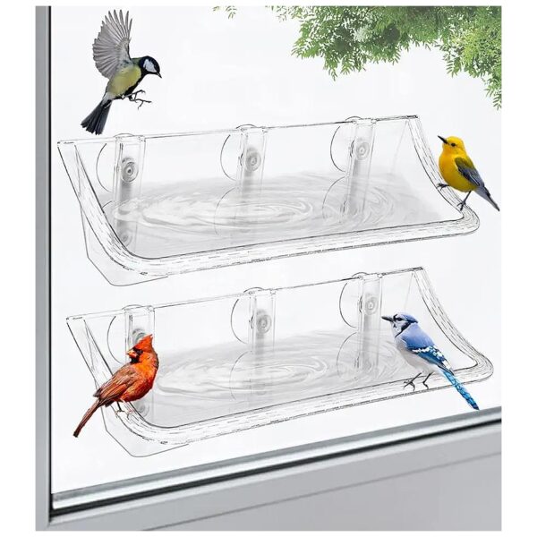 Transparent Window-Mounted Bird Feeder Bath with Suction Cups