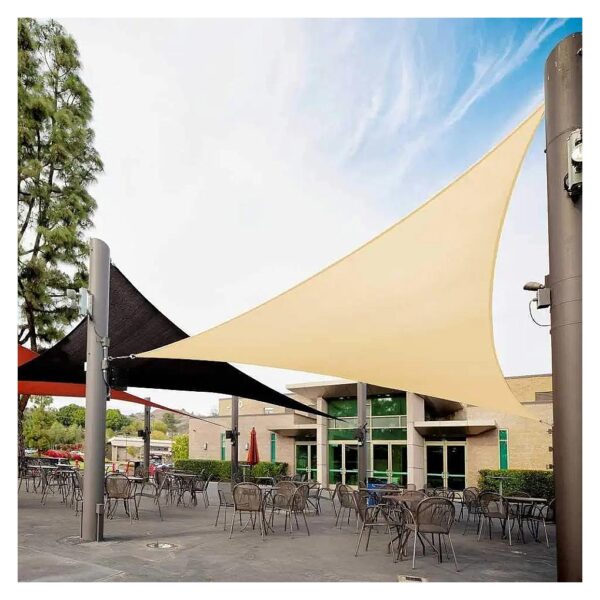 Triangle Beige Outdoor Shade Sail Canopy With 95% UV Blockage And Blackout Fabric