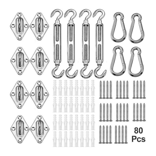 Triangle and Rectangle Sun Shade Sail Installation Kit 6 Inch Stainless Steel Hardware