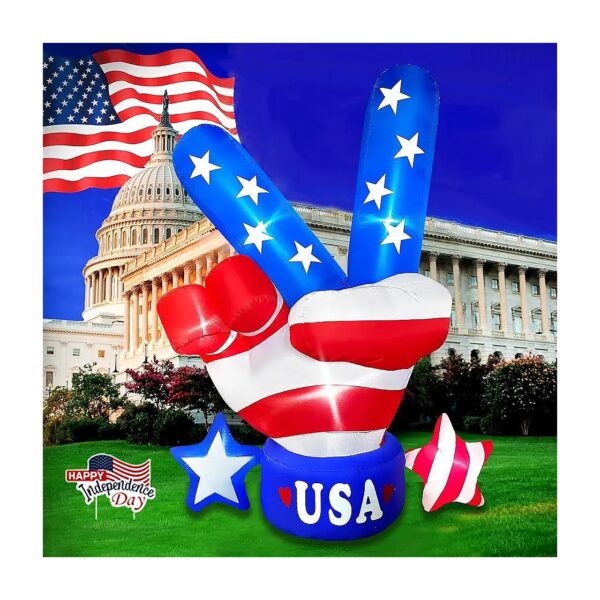 Turf-Safe 5ft Tall Patriotic Independence Day Inflatable Victory Gesture LED Decoration