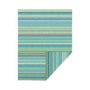 Turquoise Blue Striped Plastic Rugs for Outdoor Use 4x6 Feet with Reversible Design