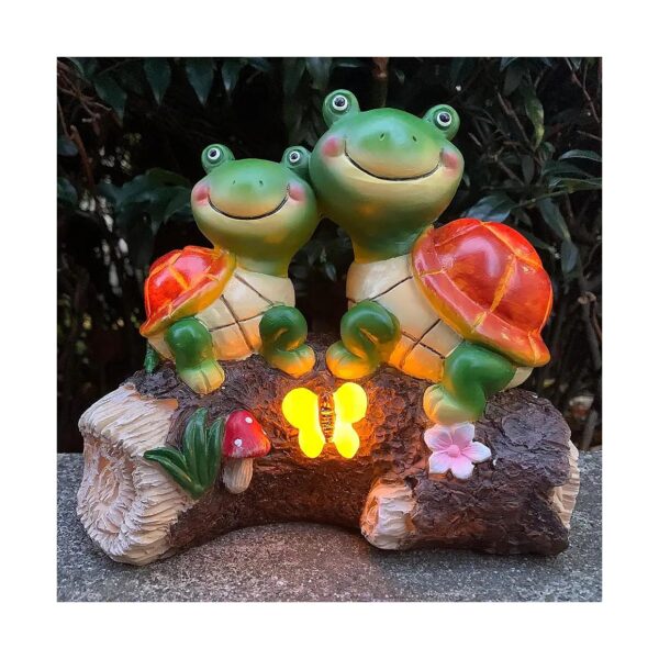 Turtle-Shape Resin Statue with Integrated Solar Panel, LED Lights, and Color-Boxed Gift