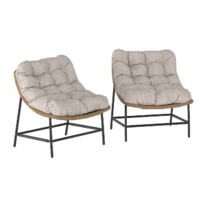 Two Piece Rattan Scoop Chair Set for Deck or Patio, Easy to Assemble