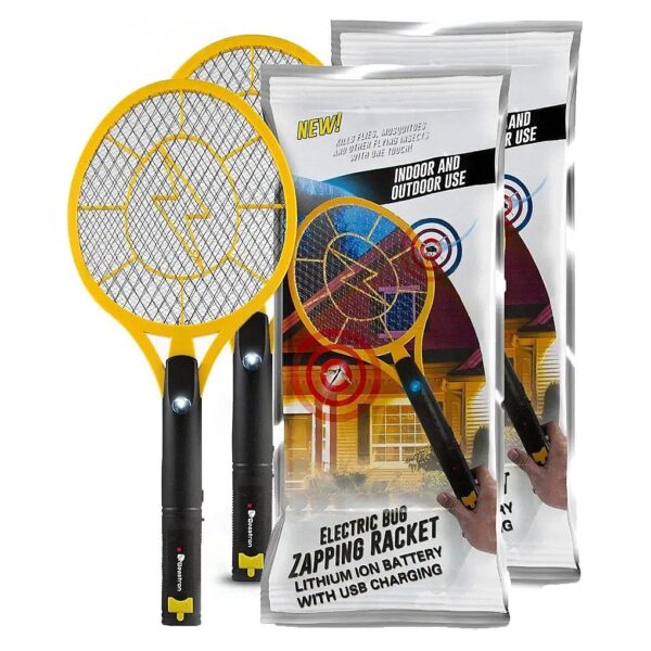 USB Rechargeable Electric Bug Zapper with Large Size Racket and Bright LED Light