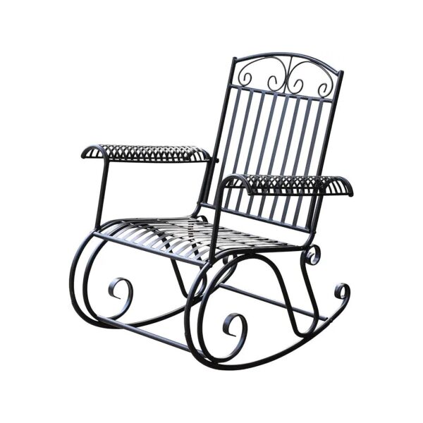 UV-Resistant Iron Scroll Patio Rocker with High Back Support and Ergonomic Design