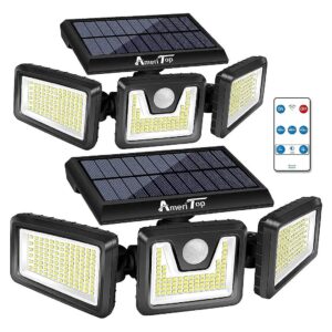 Ultra-Bright 3-Head Solar Motion Sensor Flood Lights with 300 LED and 2200mah Battery