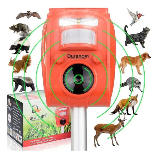 Ultrasonic Deer Repellent with Strobe Flashing Light and Solar Power