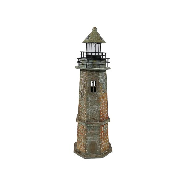 Unique 35-Inch Gray Resin Lighthouse Garden Statue with Solar Power and LED Light