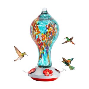 Unique Glass Hummingbird Feeder with Ant and Bee Protection, Hanger and Rope Included