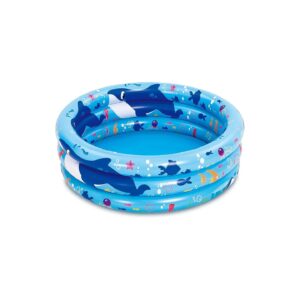 Unique Inflatable Kiddie Pool with 3 Rings and Ocean Whale Pattern for Backyard Fun