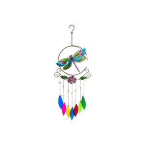 Unique Large Scale Dragonfly Wind Chimes with Metal and Colored Glass Design