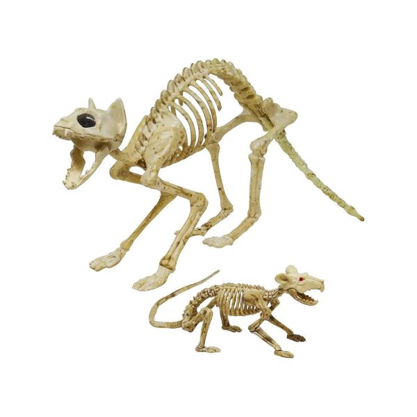 Unique Posable Skeleton Cat and Rat Set for Halloween Scene and Party Decoration