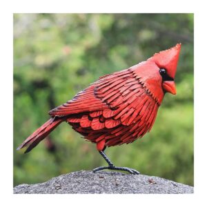 Unique Realistic Design Cardinal Statue Metal Bird Yard Art for Gardens