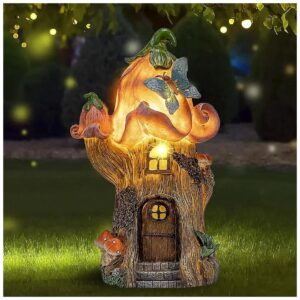 Unique Resin Hand-Painted Gnome House, Solar Powered LED Lights for Patio Yard Decoration