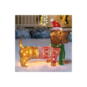 Unique Wiener Dog LED Yard Light with 40 Warm White Lights for Christmas Garden Decor