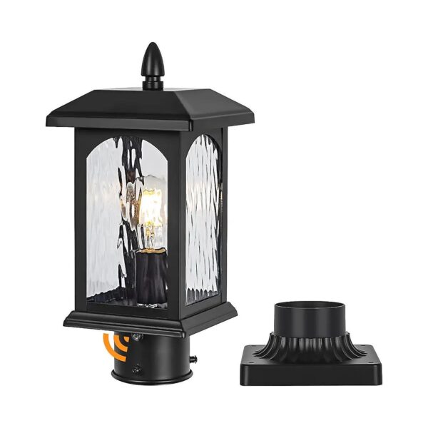 Unique and Elegant Modern Black Pillar Lantern with Rippled Glass for Outdoor Lighting