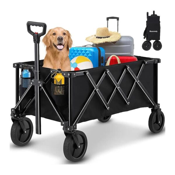 Utility Wagon with 2 Drink Holders for Outdoor Camping and Grocery Shopping