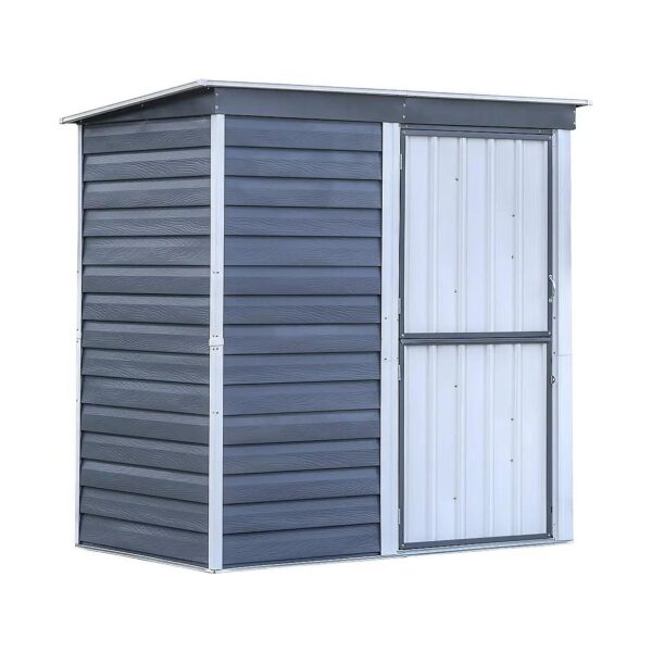 Utility-Focused Charcoal Steel Outdoor Storage Shed with 6'x4' Print